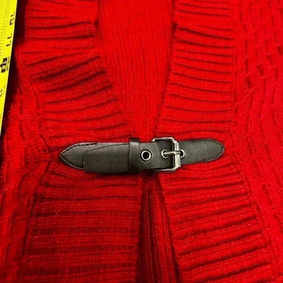 Max Studio Red Wool Alpaca Blend Cardigan Sweater Sz L Buckle Waist Stretch Knit - Picture 5 of 6